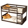 Dolonm Twin over Twin Floor Bunk Bed with Panelled Headboard and Footboard, Solid Rubber Wood Foundation with Safety Guardrails, Built-in ladder - 2 of 4
