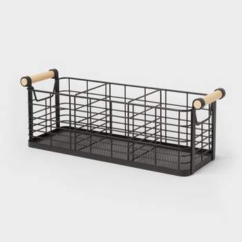 Wire Divided Basket Black with Natural Wood Handles - Brightroom™