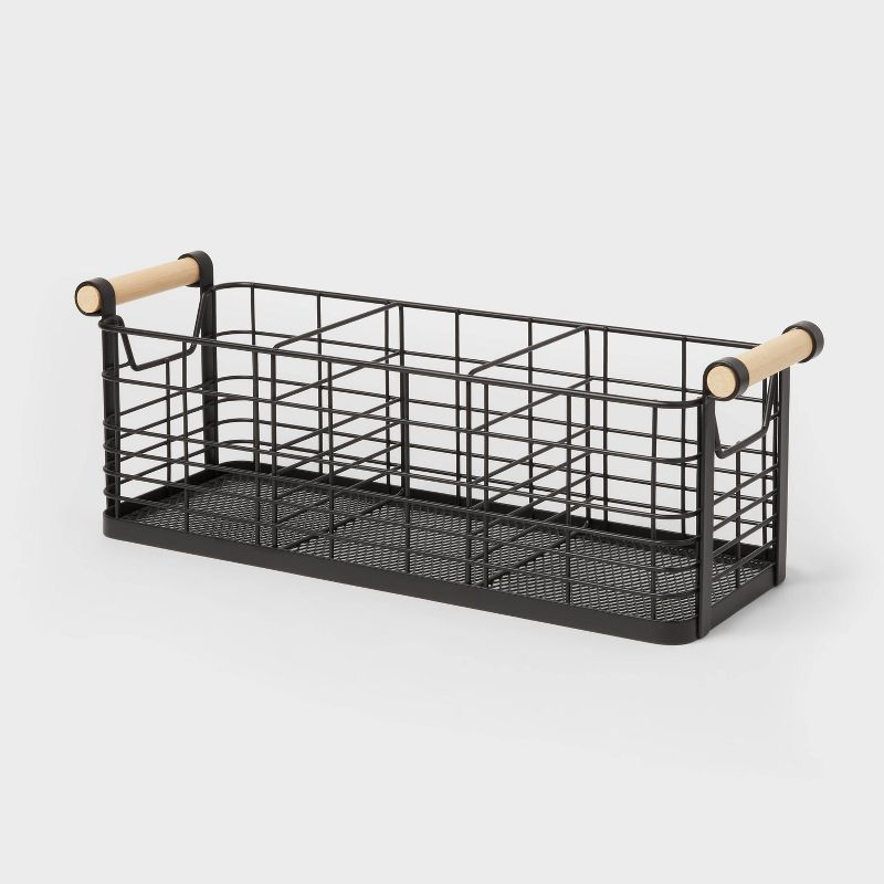 Wire Divided Basket Black with Natural Wood Handles - Brightroom&#8482;, 1 of 5