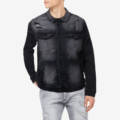 RAW X Men's Washed Ripped Distressed Flex Stretch Casual Trucker Biker Jean Jacket