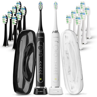 AquaSonic Elite Duo Rechargeable Electric Toothbrush Set – ADA Accepted, 5 Modes, 2 Travel Cases, 16 Brush Heads (Black/White)