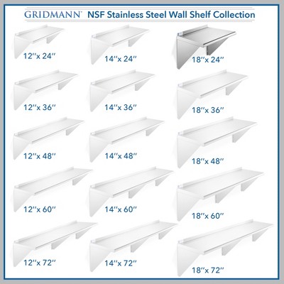 GRIDMANN 24"x18" NSF Certified Stainless Steel Kitchen Wall Shelf with Backsplash