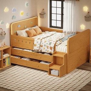 Polibi Full Size Kids Platform Bed with Built-In LED Headboard & 4 Storage Drawers - 1 of 4
