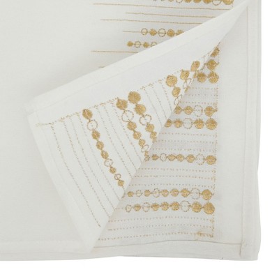 Gold and White Handcrafted Embroidered Dots Polyester Table Runner