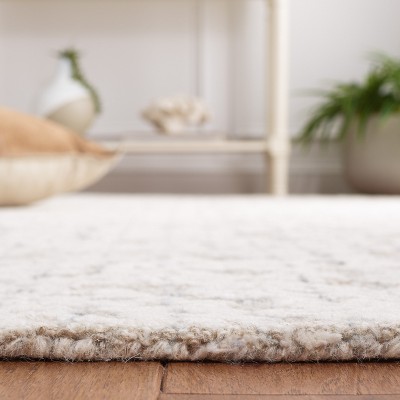 Beige and Ivory 6' Square Hand-Tufted Wool Rug