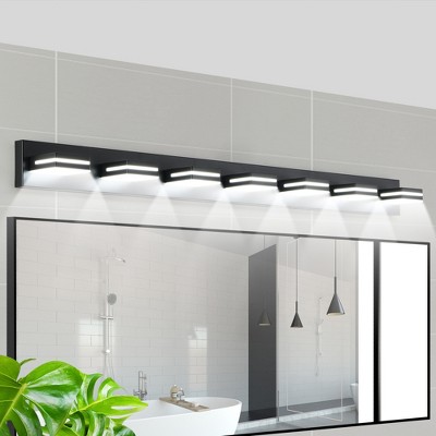 DOMETOUR Modern Black LED Vanity Light, 7-Lights Wall Sconce for Bathroom and Mirror, Sleek Minimalist Design, Energy-Efficient, Easy to Install