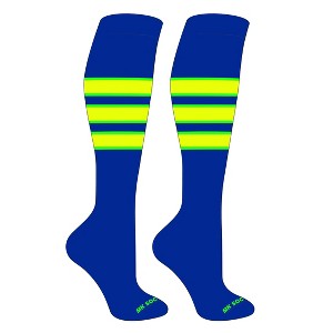 MK Socks Striped OTC Baseball, Softball, Football Socks (C) Royal, Neon Green, Neon Yellow (S) - 1 of 3