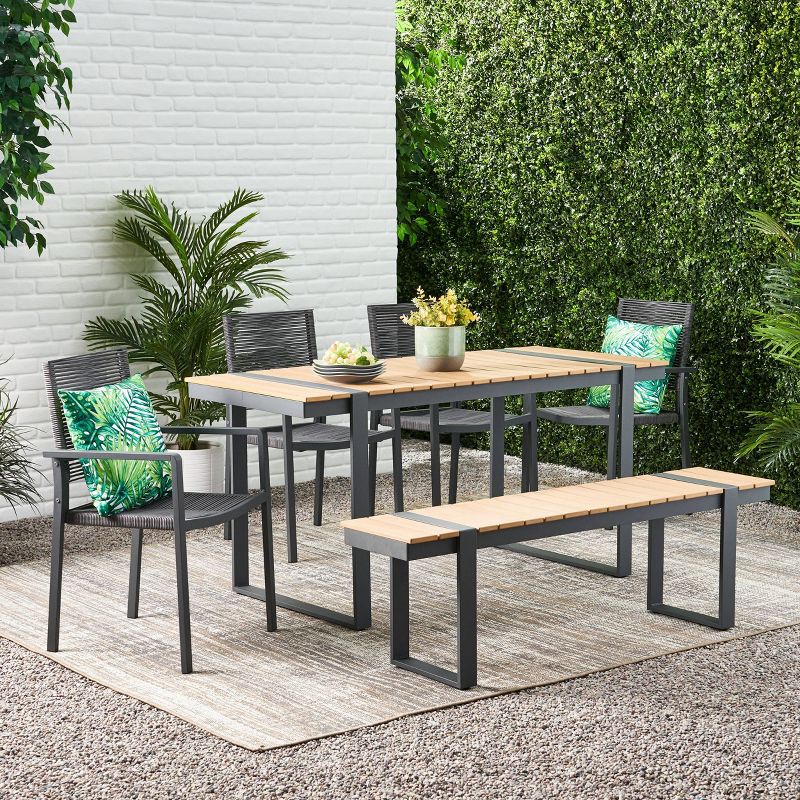 Quay 6pc Outdoor Aluminum Dining Set - Natural/Gray/Dark Gray - Christopher Knight Home, 3 of 15