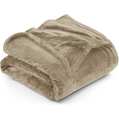Attop Fleece Blanket Queen Size Camel 300GSM Luxury Fuzzy Soft Anti-Static Microfiber Bed Blanket