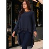 Seta T Women's Lantern Long Sleeve Round Neck High Low Irregular Hem Casual Blouse - 2 of 4