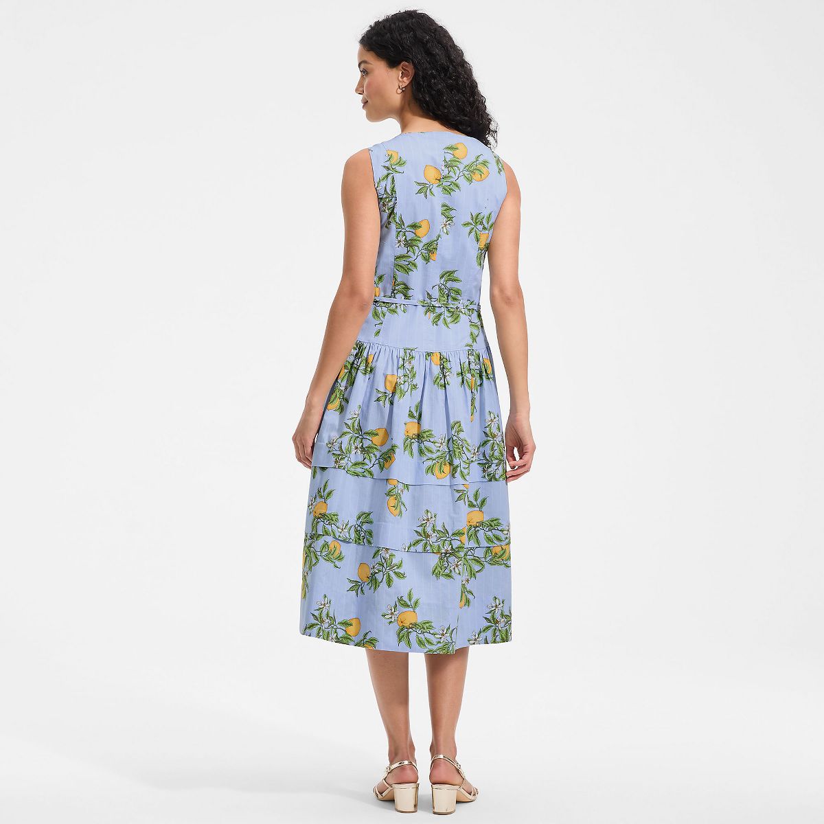 Lands' End Women's Poplin Square Neck Midi Tie Waist Dress - thumbnail 2