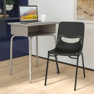 Emma and Oliver Desk/Chair Set with Metal Open Front Storage Box, Desktop, Metal Frame and Stackable Flex Comfort Classroom Chair - 1 of 4