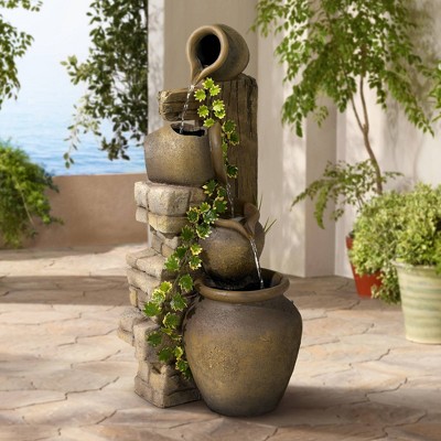 Rustic Brown Ceramic and Faux Stone Cascading Outdoor Fountain
