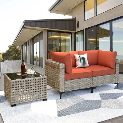 XIZZI Wicker Loveseat Small Couch, 2 Seater Sofa, All Weather Rattan Furniture with Solar Coffee Table for Balcony Yard Poolside Garden
