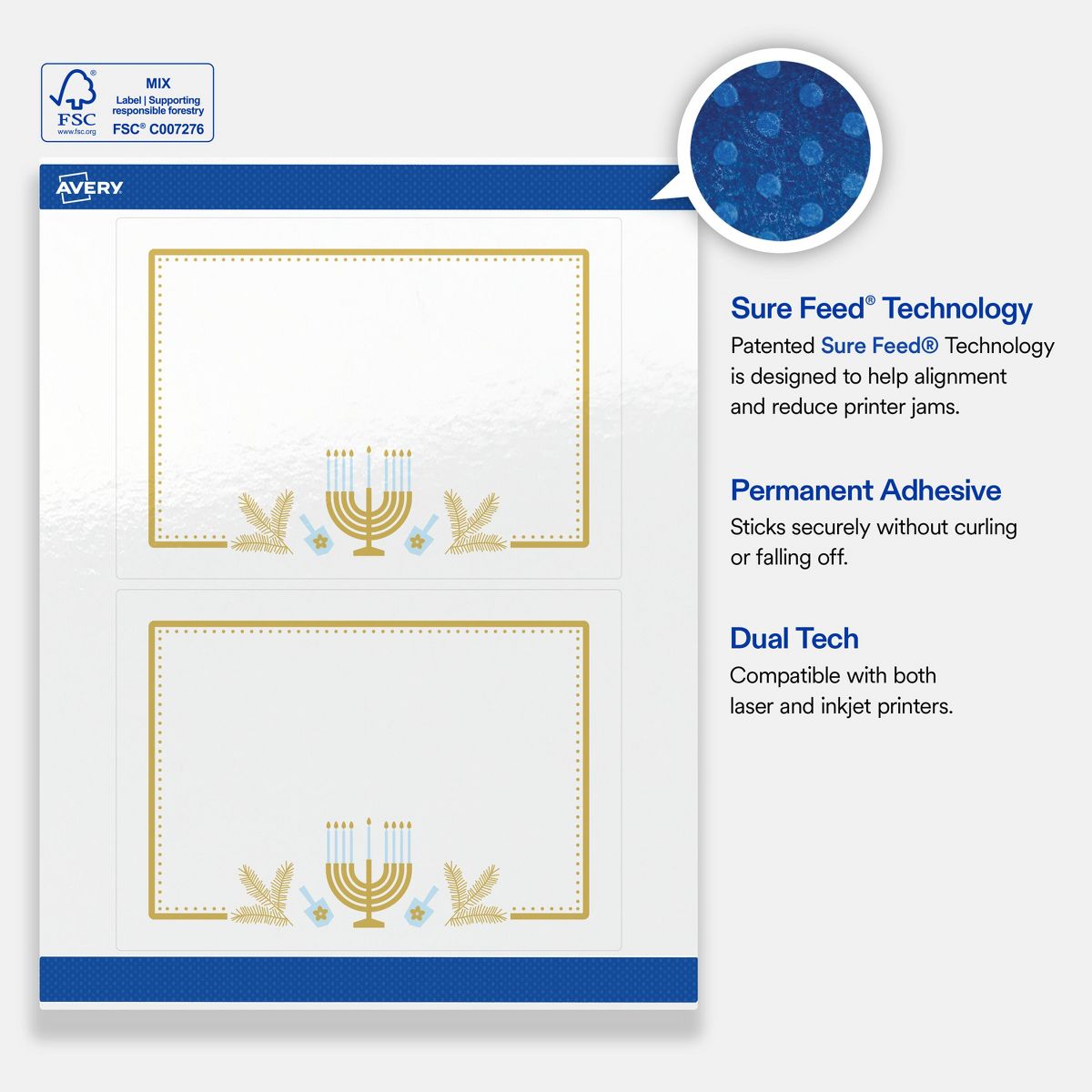 Avery® Labels, 5" x 7", Glossy, Gold Menorah Frame, 40 - thumbnail 6