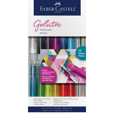 Faber-Castell 15pc Gelatos Iridescents: Multicolor Non-Toxic Soft Pastels for Art & Stationery, Ages 13+