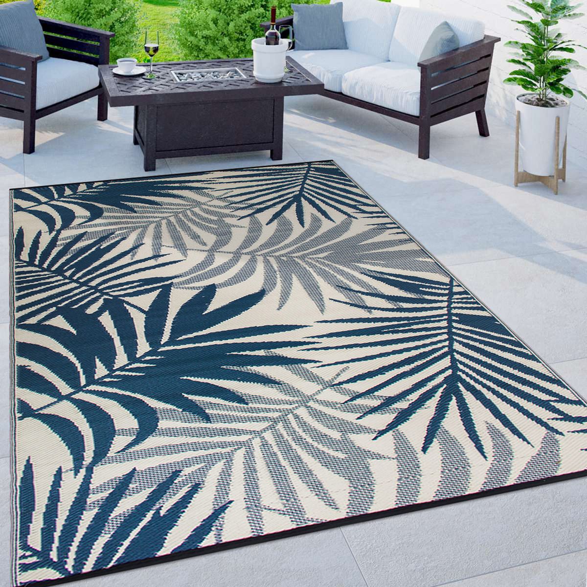 World Rug Gallery Modern Floral Reversible Plastic Indoor and Outdoor Picnic Mat, Camping Rug, RV Rug:  Quick Dry,  UV Protection - thumbnail 2