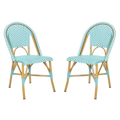 Teal and Light Brown Transitional Side Chair in Faux Bamboo and Wicker