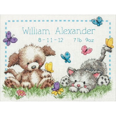 Dimensions Counted Cross Stitch Kit 12"X9"-Pet Friends Birth Record (14 Count)