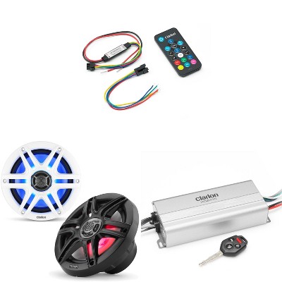 Clarion Marine 4 Channel Amp & 6.5" LED Boat Audio Upgrade Bundle  ( Includes LED Remote )