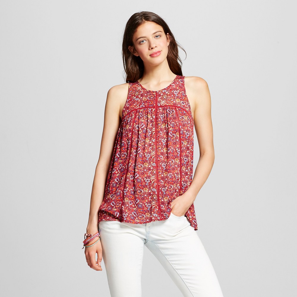 Women's Lattice Gauze Maxi Tank Top - Xhilaration Rosewater L