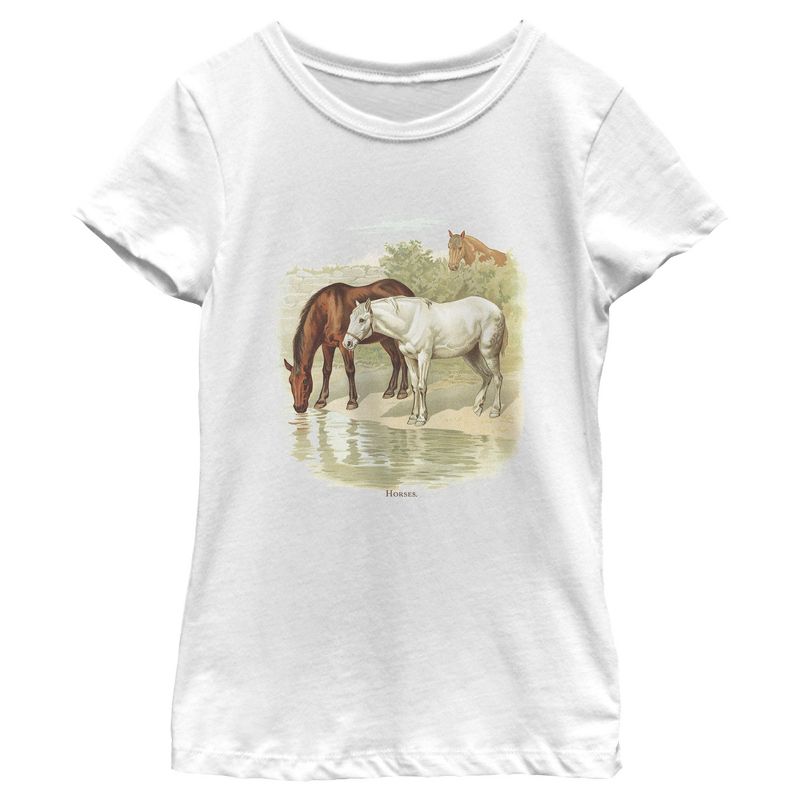Girl's Lost Gods Retro Horses Portrait T-Shirt, 1 of 5