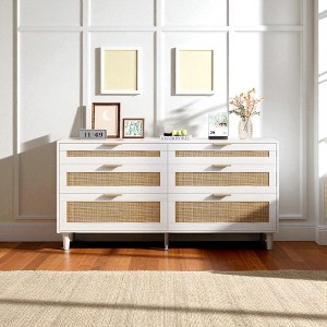 Mshliw 6 Drawer Rattan Dresser with Metal Handles and Wood Legs, Clothes Storage Cabinet for Bedroom, Living Room, or Hallway - 1 of 4