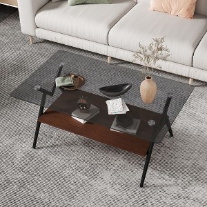 NicBex Coffee Tables for Living Room 38.6" Modern Rectangle Coffee Table End Tables with Gray Tempered Glass Top and Brown MDF Layer, Gray - 1 of 4