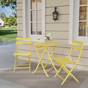 Garvee 3-Piece Outdoor Bistro Set – Folding Metal Table and Chairs for Small Spaces, Ideal for Indoor and Outdoor Use, White - 1 of 4
