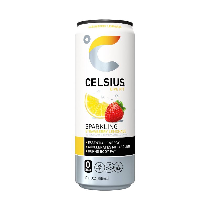 Celsius Sparkling Strawberry Lemonade Energy Drink - 12 fl oz Can, 1 of 10