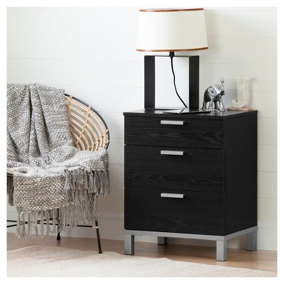 Jeffrey Nightstand with Charging Station - Black Oak - South Shore