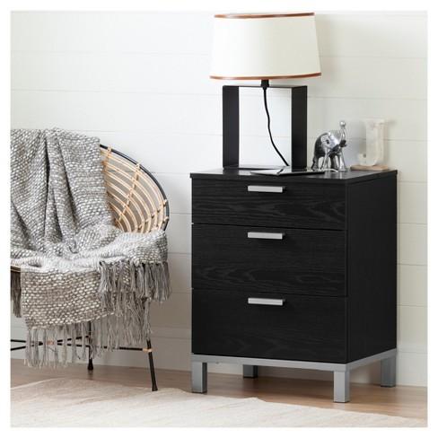 Jeffrey Nightstand With Charging Station Black Oak South Shore Target