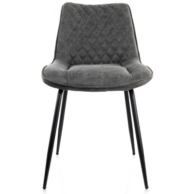 Gray Faux Leather Upholstered Arm Chair with Metal Legs