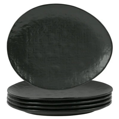 LunaLulinlk Linen Artisan Dinner Plate Set, 4 Pieces Dinnerware Dishes Set, Irregular 11 Inches Ceramic Plates Suitable Black, Large