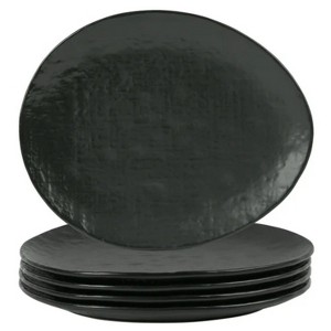 LunaLulinlk Linen Artisan Dinner Plate Set, 4 Pieces Dinnerware Dishes Set, Irregular 11 Inches Ceramic Plates Suitable Black, Large - 1 of 4