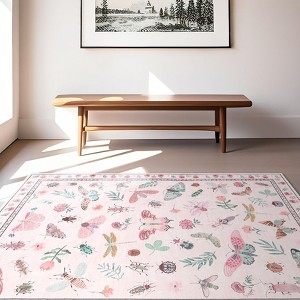 Modern Insect Floral Area Rug Non Slip Stain Resistant Low Pile Floor Cover Machine Washable Ultra Thin&Soft Indoor Mat - 1 of 4