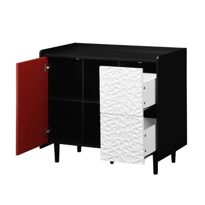 GlasFlength Decorative Storage Cabinets Modern Two Cabinet with Drawers and Open Shelves for Dining Room, Multicolored, 35.43"*15.74"*31.49"