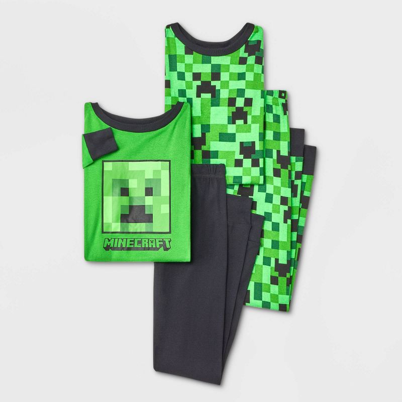 Boys' Minecraft 4pc Pajama Set - Green/Black, 1 of 4