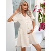 Maternity Swiss Dot Dress Summer V Neck Short Sleeve Button Down Mini Dress Baby Shower Photoshoot with Pockets - 2 of 4