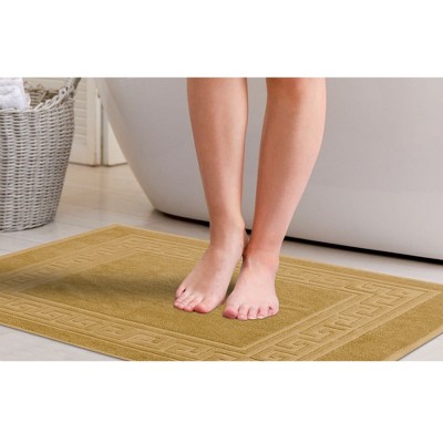 Toast Cotton Absorbent Bath Mat Set with Meander Border, 22" x 35"
