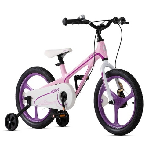 RoyalBaby Moon 5 Lightweight Magnesium Frame 14 Inch Kids Bike with Dual Hand Brakes Training Wheels Bell Tool Kit for Boys and Girls Pink