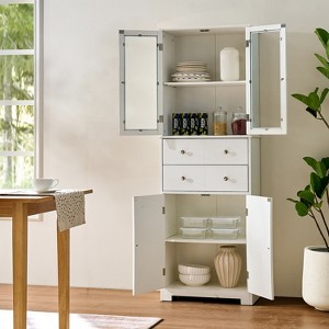 GDFStudio Bethune Modern 67" Wood and Glass Tall Cabinet with Drawers - 1 of 4