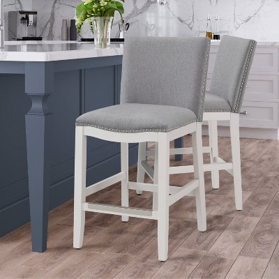 Gray Upholstered Counter Height Barstool with Nailhead Trim