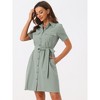 Allegra K Women's Collared Side Pockets Button Up Cotton Belted Shirt Dress - 2 of 4