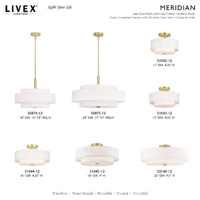 Meridian Satin Brass 5-Light Drum Shade Pendant Chandelier