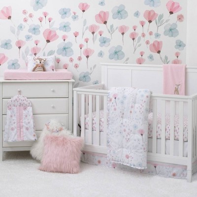 pink and grey floral crib bedding