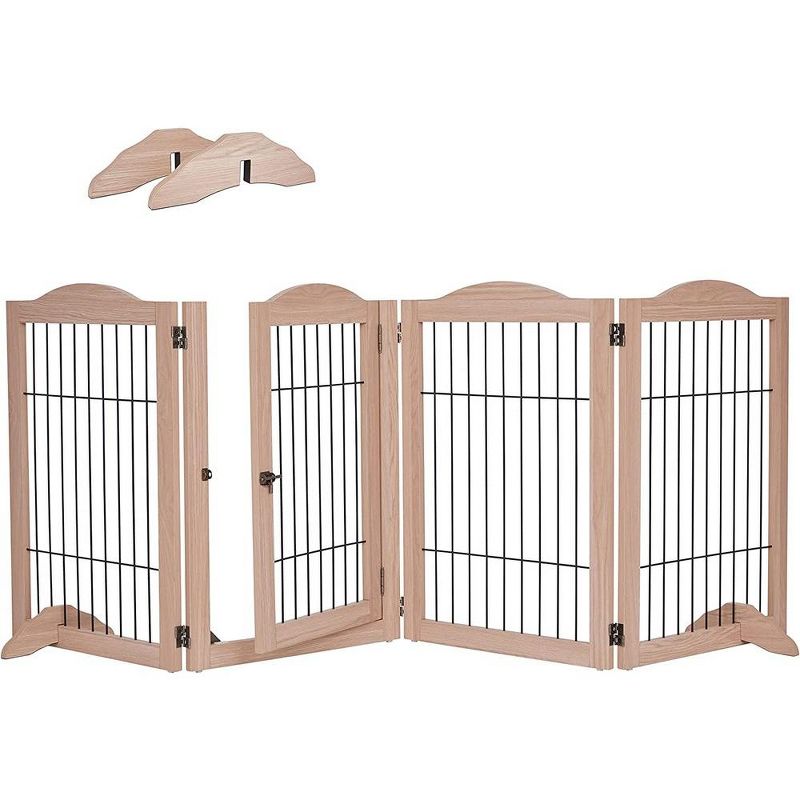 Arf Pets 30.5" Tall Freestanding 4-Panel Folding Dog Gate - Walnut, 1 of 6