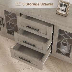 Gray Mid Century Modern TV Stand – Farmhouse Entertainment Center with Glass Door, 2 Storage Doors & 3 Drawers, 70 Inch TV Compatible - 1 of 4