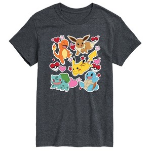 Men's - Pokémon - Valentine's Day Heart Sticker Short Sleeve Graphic T-Shirt - 1 of 4