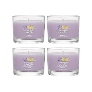 Yankee Candle Signature Votive Mini Candle Jar  Lemon Lavender Scent  Natural Soy Wax Blend Candle with Natural Fiber Wick  1.3oz Glass Jar  4-Pack - 1 of 3
